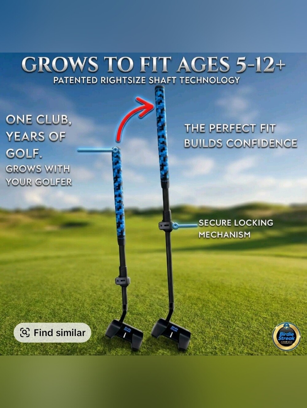 RightSize JR. Pro Series Golf Putter by Birdie Streak, Adj Length for Age 5-12 - Picture 3 of 13